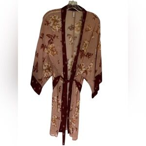Xhilaration Floral Kimono Robe - Brown and Cream
